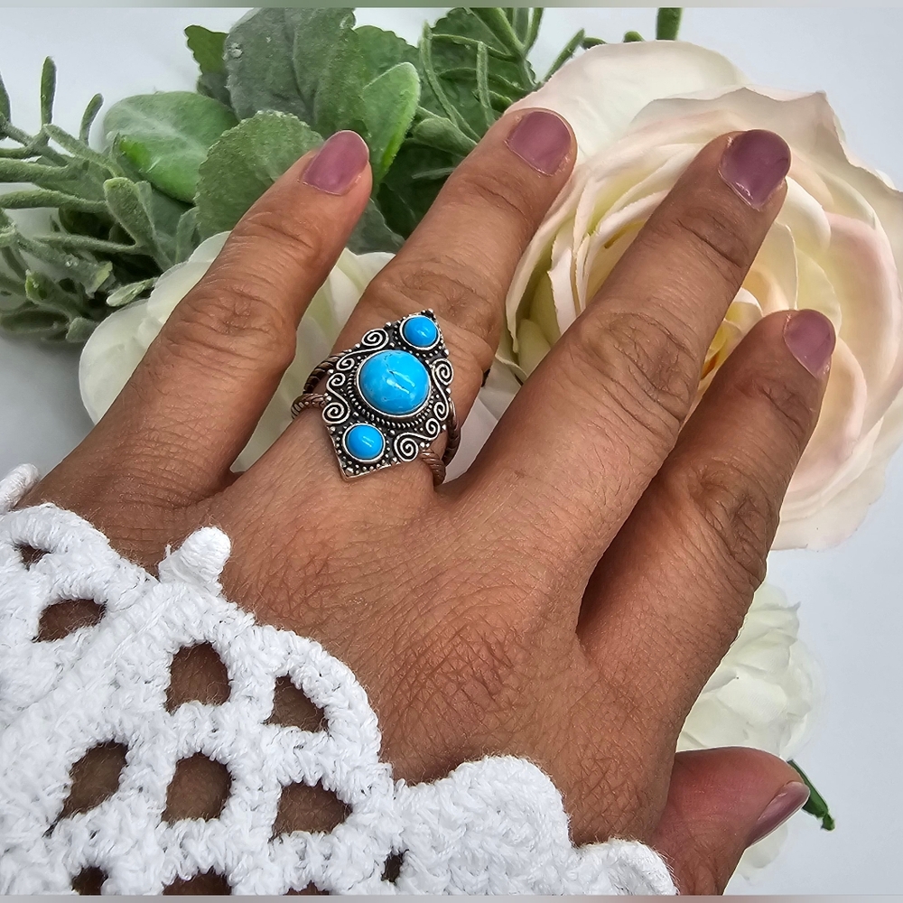 🥰 TRIPLE TURQUOISE RING - Picture 2 of 5